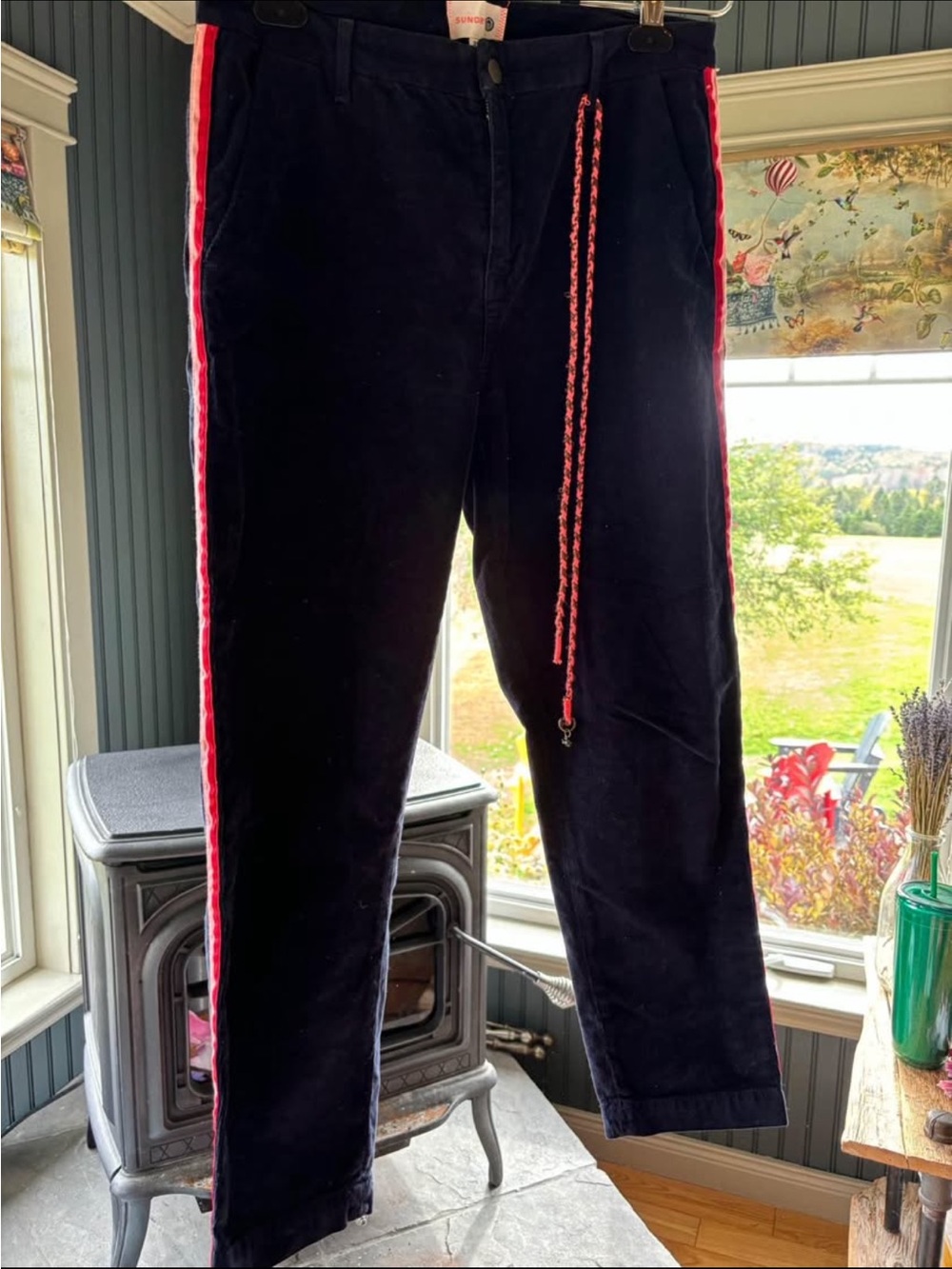 Sundry Navy Corduroy Pants with Red Side Stripe